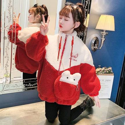 女童外套时髦洋气2024新款冬装儿童毛毛衣女孩秋冬羊羔绒加厚卫衣