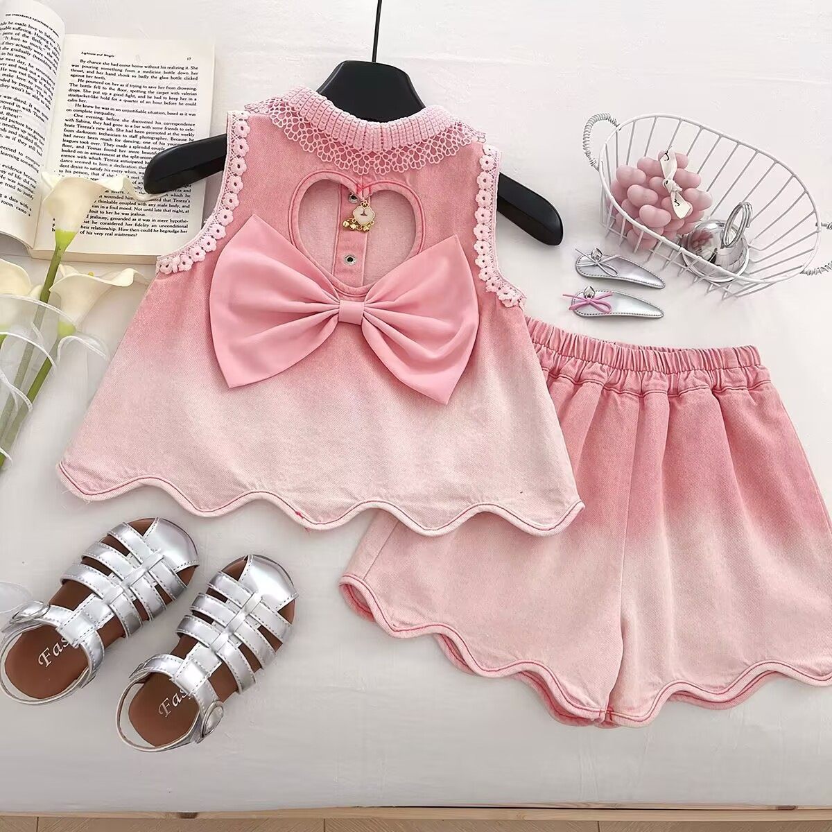 女童套装夏装2025新款儿童夏季薄蕾丝洋气无袖牛仔衣短裤两件套潮,童装/婴儿装/亲子装,套装,淘宝优惠券,粉丝福利购,淘宝优惠卷