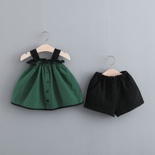 新款 2024夏季 女童套装 韩版 童装 套装 吊带短裤 女宝宝儿童二件套夏装