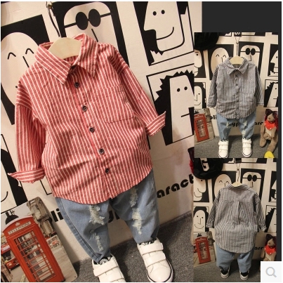 童裝2021春裝女童男童長袖襯衫條紋韓版兒童修身春秋打底衫上衣在類目 童裝/嬰兒裝/親子裝, 襯衫中 - 來自Buy2taobao.com提供專業的淘寶代購服務