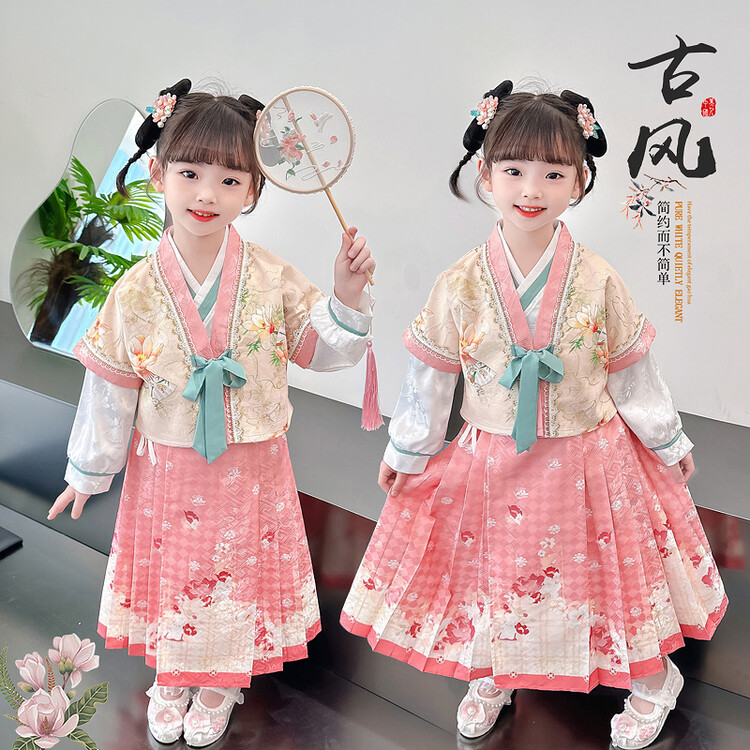 儿童马面裙女童夏款套装中国风薄款汉服裙子夏季古风明制唐装全套