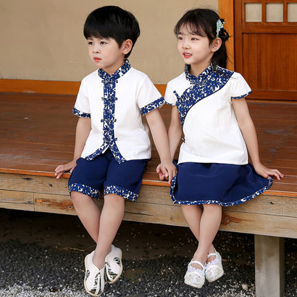 男童汉服夏装薄款儿童中国风两件套套装宝宝中式棉麻古风短袖唐装