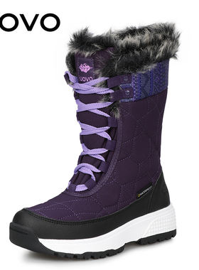UOVO童鞋新款2025冬季女童雪地靴加绒防水保暖中大童儿童靴子中筒