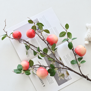 仿真人造中式6头大苹果枝条家居装饰摆件摄影道具水果绿植仿真花