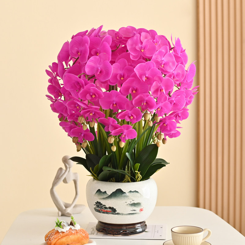 中式仿真蝴蝶兰花艺套装摆件创意客厅餐桌假花桌面小盆栽装饰摆设