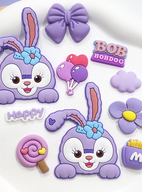 【洞洞鞋扣】软胶紫色系三li瓯库洛mi星带露鞋花配饰卡扣