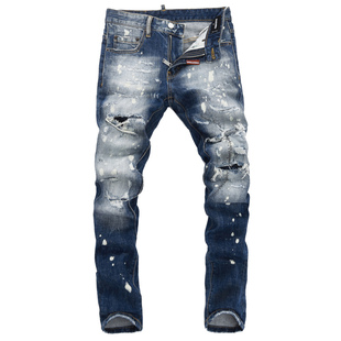 2025春秋新款破洞小脚修身男士破洞潮夜店港风乞丐紧身高品质D2男