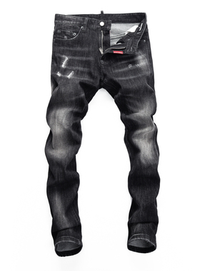 2023秋冬新款破洞小脚修身男士蓝色潮夜店港风乞丐紧身高品质DSQ2