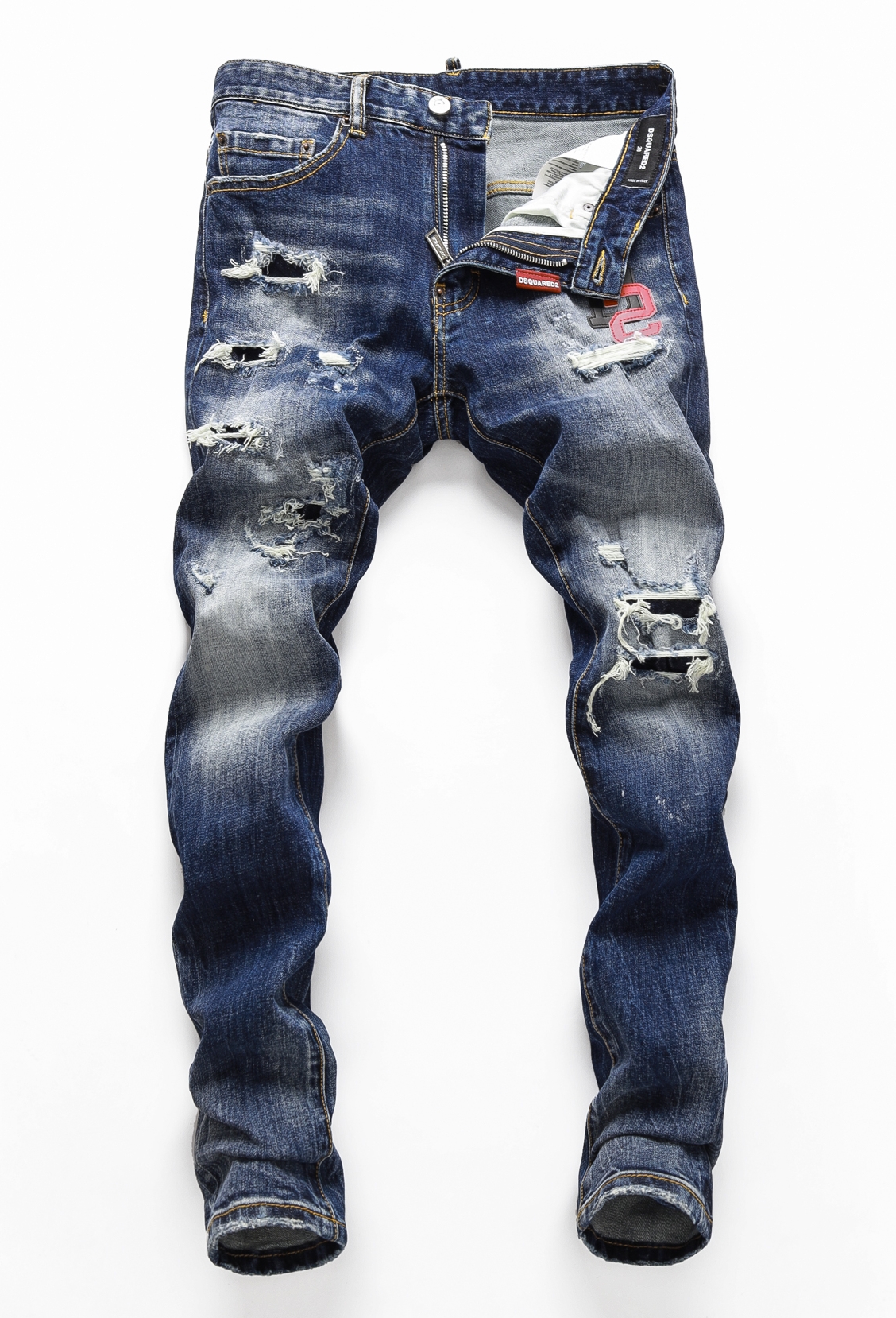 2023秋冬新款破洞小脚修身男士蓝色潮夜店港风乞丐紧身高品质DSQ2