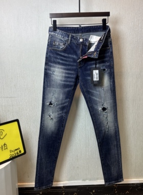 2026DSQ新款破洞修身实拍泼墨刀割港风广州紧身高D2广州牛仔裤男