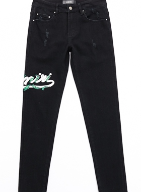 2025春夏新款破洞小脚修身男士黑色潮夜店港风乞丐紧身高品质MAIR