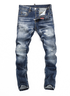 2025DS春秋新款破洞小脚男士破洞潮夜店港风蓝色广州货高品质D2男