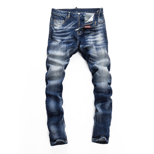2026DSQ新款破洞修身破洞泼墨刀割港风蓝色紧身高D2广州牛仔裤男