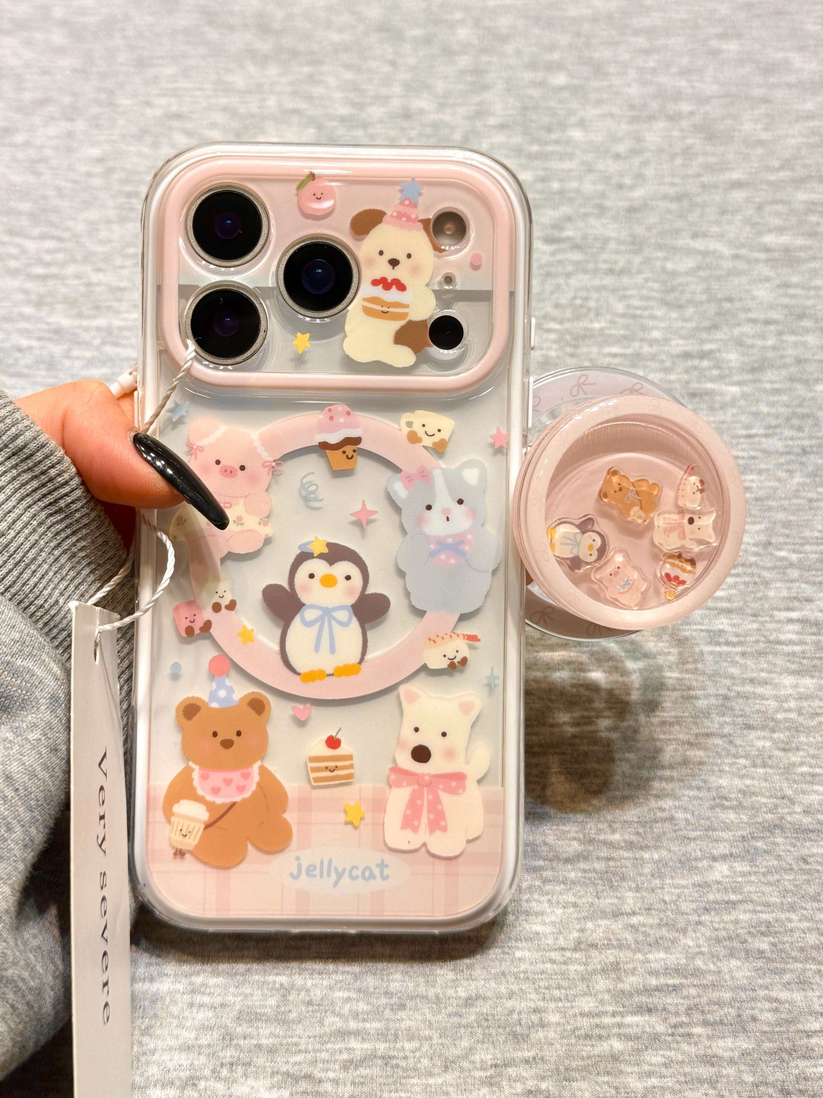西多士韩系可爱粉格纹小动物磁吸支架适用苹果17promax手机壳16iphone15