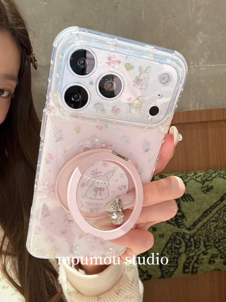 西多士少女心粉底兔子360支架适用于iphone17promax苹果16pro防摔女款15