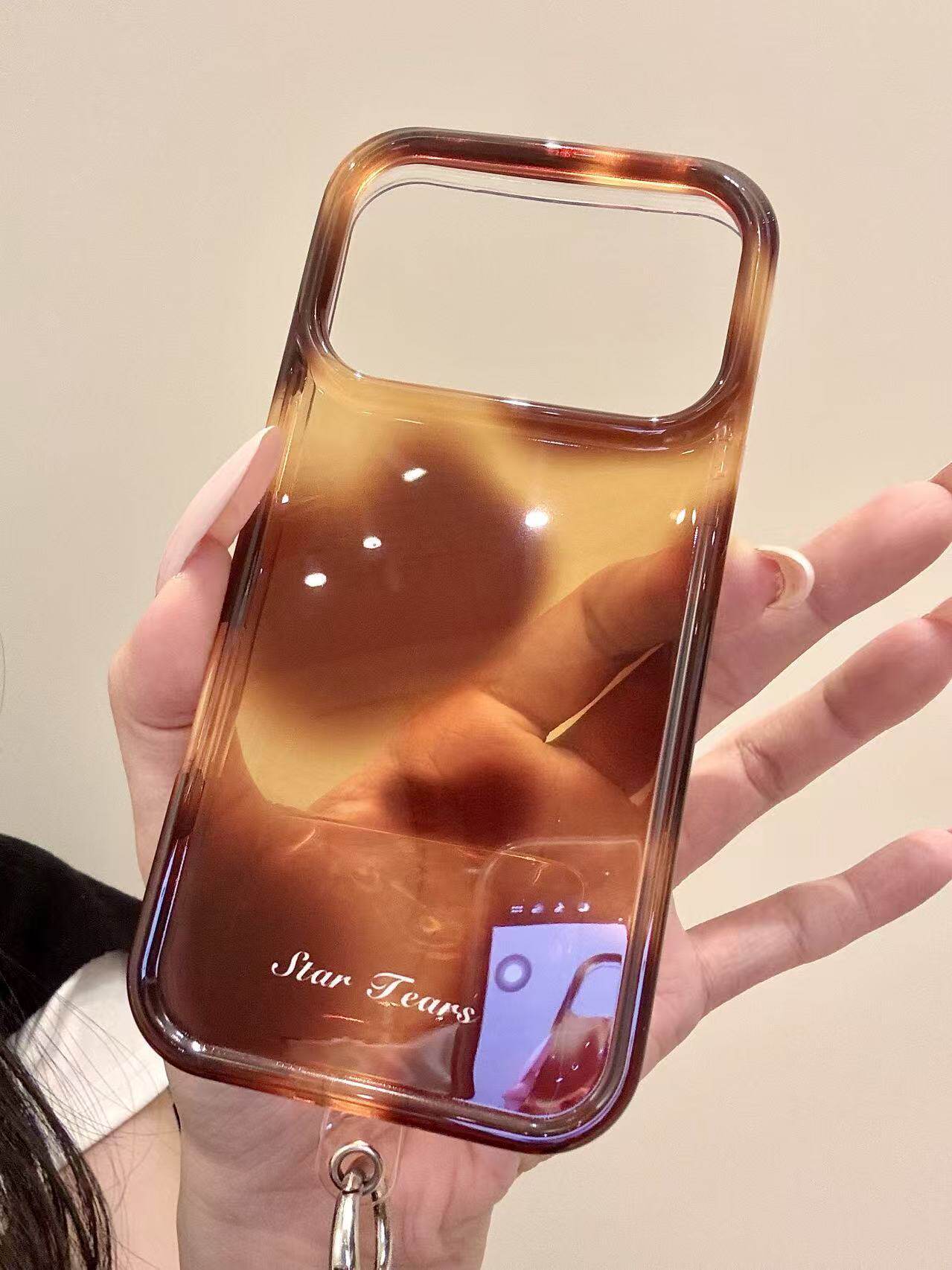 西多士适用于iphone18promax手机壳千禧17pm韩系透棕底豹纹琥珀色挂链16