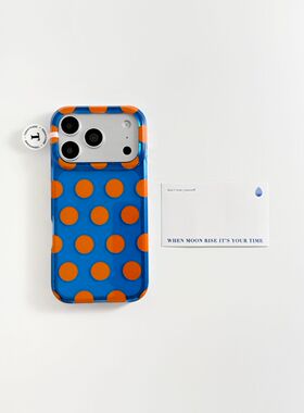 西多士韩系透蓝色橙色波点适用苹果17promax双层iPhone16防摔15手机硬壳