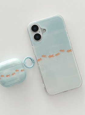 西多士ins韩系蓝色小金鱼适用苹果4代airpodspro2耳机套airpods3代蓝牙耳机保护套1/2代挂件pro