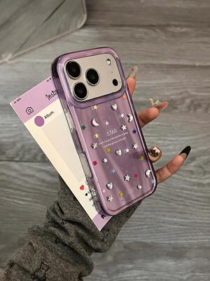 西多士高级韩系紫底镭射彩星星适用于苹果17promax手机壳iPhone16新款15pro双层13轻奢风14pm防摔