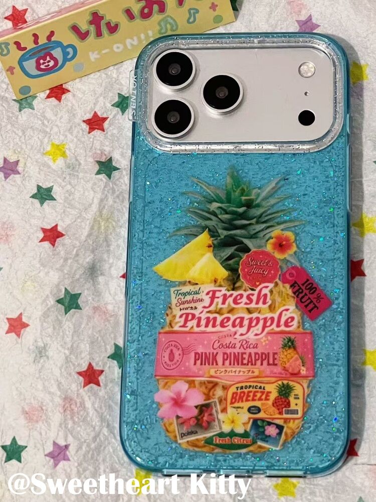西多士ins蓝色闪粉古早菠萝适用iphone17promax苹果16手机壳15可爱