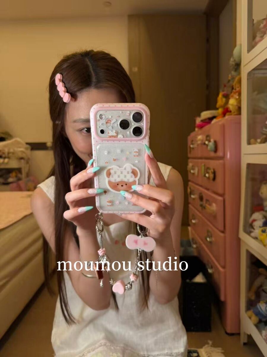 西多士ins韩系闪粉小熊头适用于iPhone17promax手机壳苹果16pro女款15