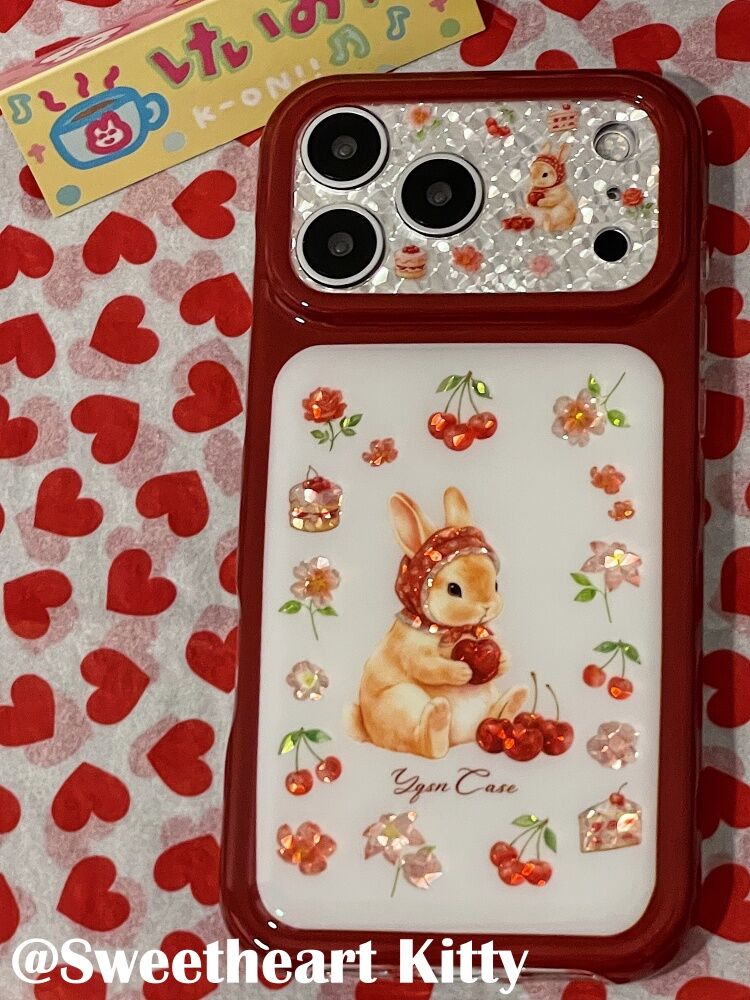 西多士ins古早红色闪钻樱桃兔子适用iphone18promax苹果17手机壳16可爱