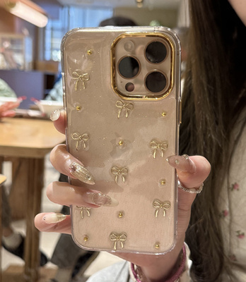 西多士透明滴胶金色蝴蝶结适用于iPhone16Promax手机壳苹果15高级14新13
