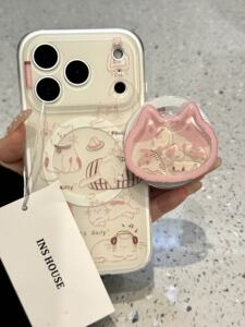 西多士卡通耳机粉线条慵懒猫咪适用iphone17promax苹果16pro手机壳14p13