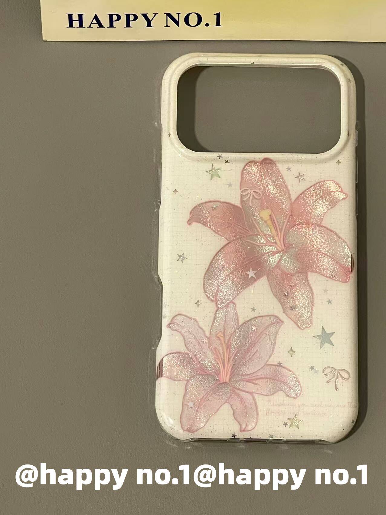 西多士氛围感镭射星星粉色百合花适用苹果iPhone手机壳防摔双层全包防水