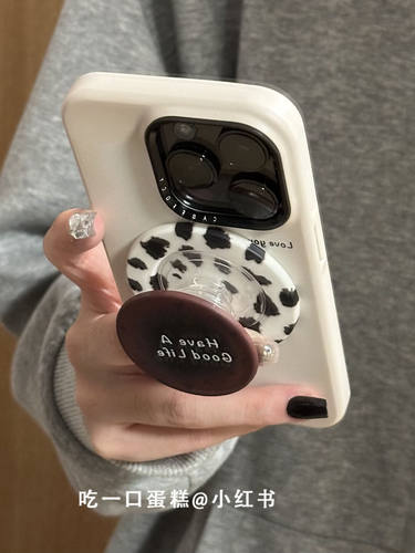 西多士古董白咖色晕染英文支架适用苹果16promax手机壳iphone151413磁吸菲林17