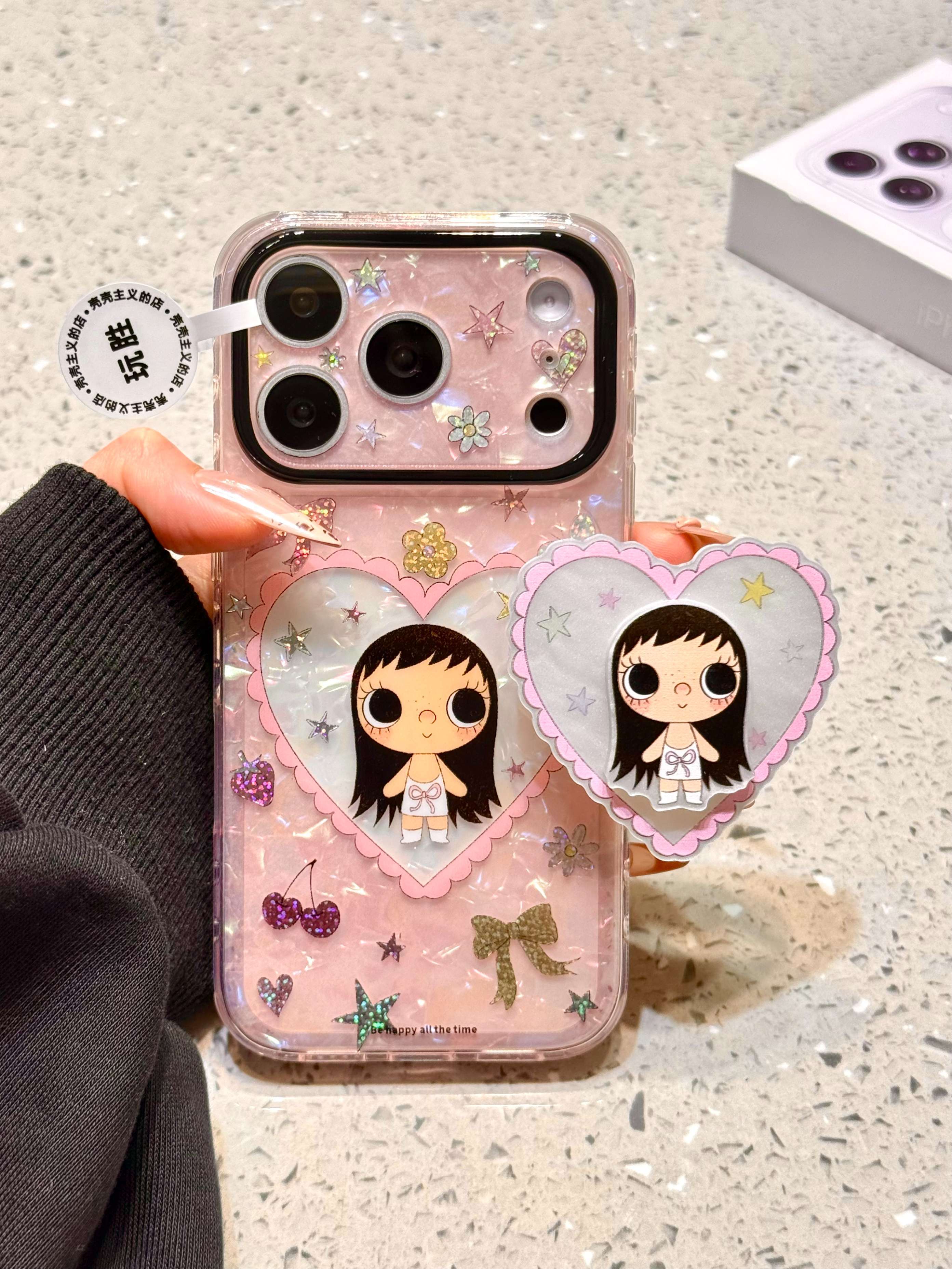 西多士可爱镂空爱心大眼女孩适用苹果17promax手机壳16iphone15