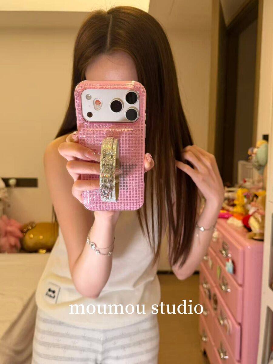 西多士粉色水钻波点手腕带适用于iPhone17promax手机壳苹果16pro女款15