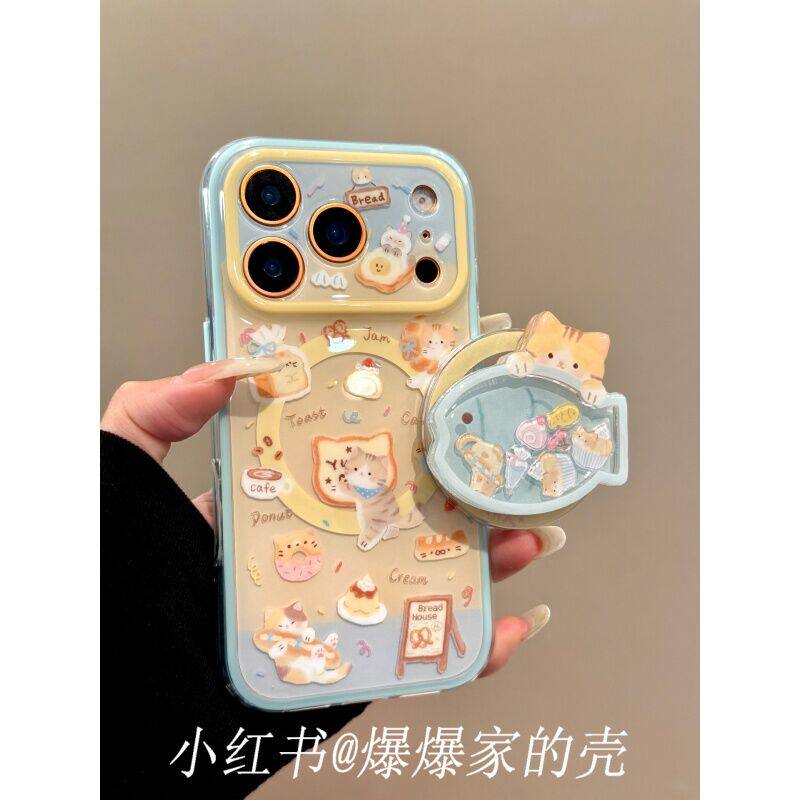 西多士适用苹果iphone17promax二合一小猫鲷鱼16pro磁吸15摇摇支架14ins手机壳