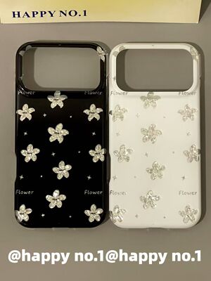 西多士氛围感灰色亮片黑白百合花适用苹果iPhone手机壳防摔双层少女防水