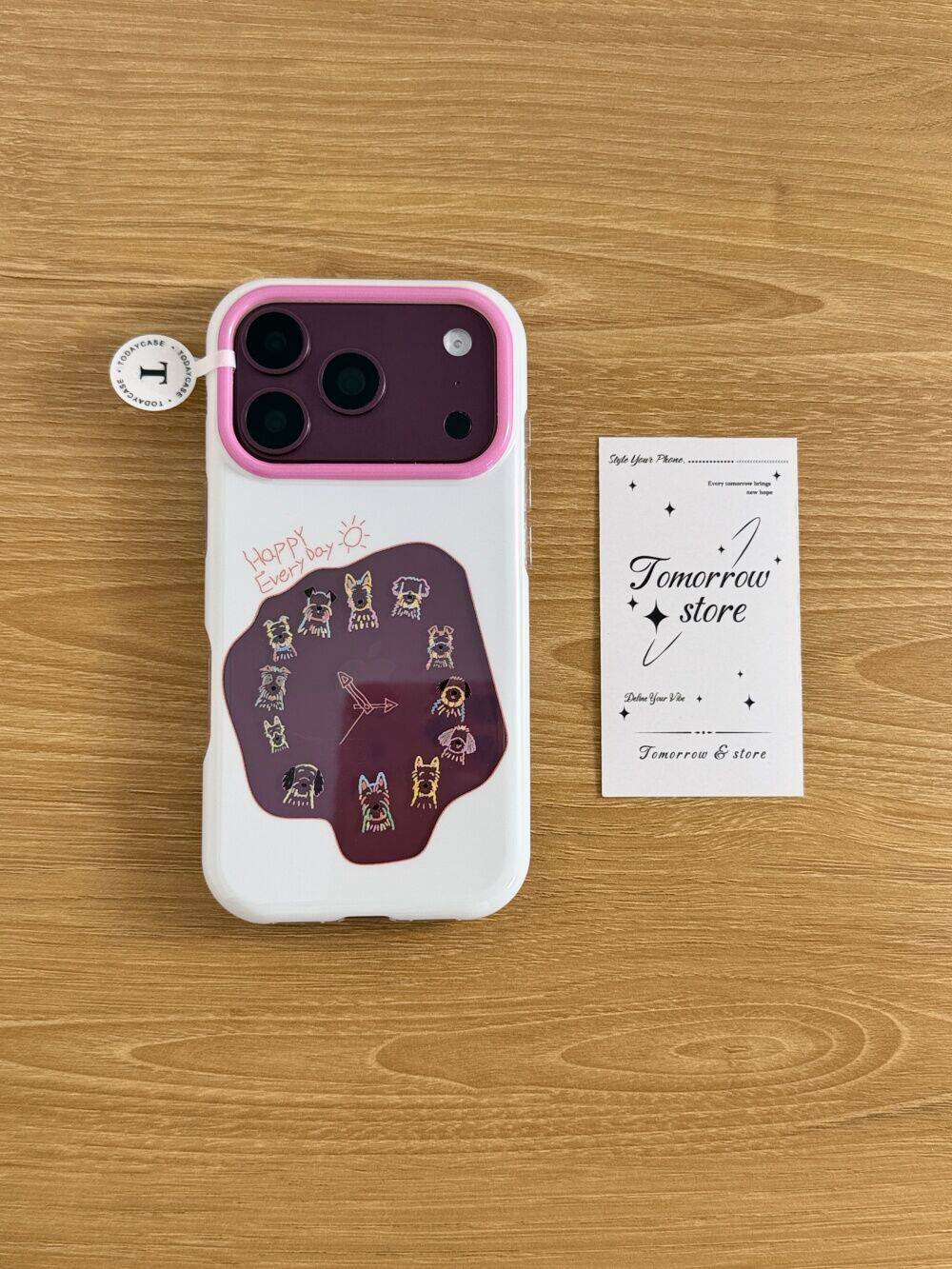 西多士镂空彩色线条小狗时钟适用苹果18pro透明17可爱iphone16/15手机壳