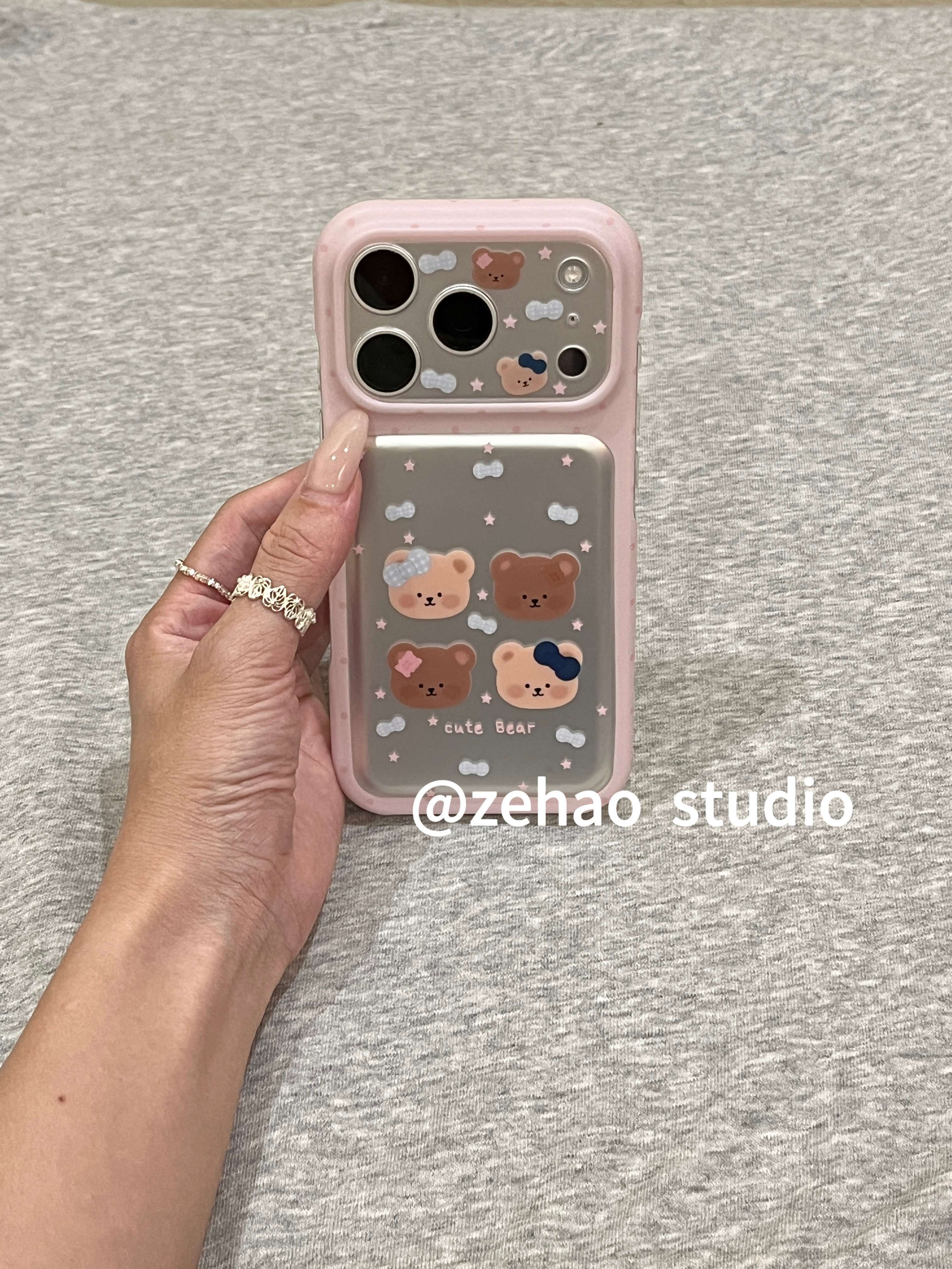 西多士可爱银粉小熊头像适用苹果17promax双层iphone16磨砂15气囊手机壳