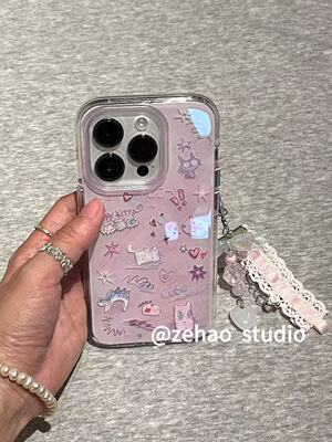 西多士涂鸦创意炸毛猫咪适用于苹果16promax手机壳iphone15/14/13少女