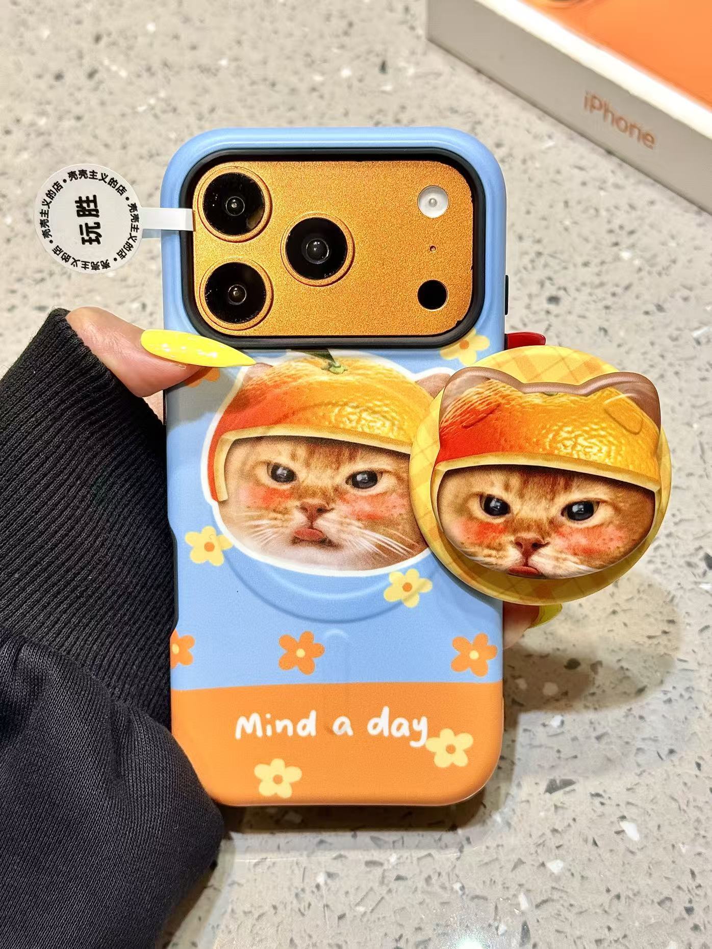 西多士橘子皮头套猫咪头像菲林磁吸适用苹果17promax手机壳16iphone15