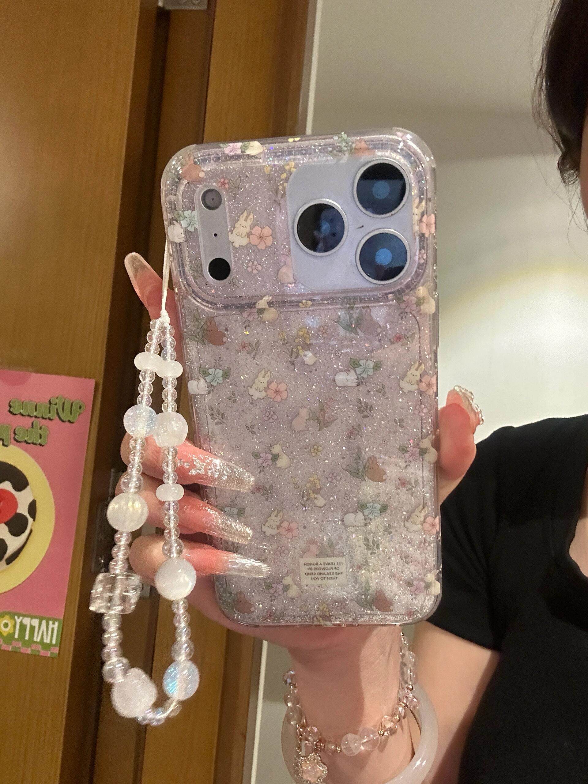 西多士ins风早春半透闪粉满屏碎花兔子适用苹果16promax壳iPhone15女新款14可爱16百搭风15Pro防摔保护套