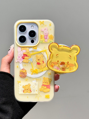 西多士可爱维尼熊苹果16promax二合一15磁吸iphone14摇摇乐13支架手机壳