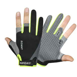 钓鱼手套男夏季 透气防晒骑行开车防滑漏三指路亚半指手套 冰丝薄款