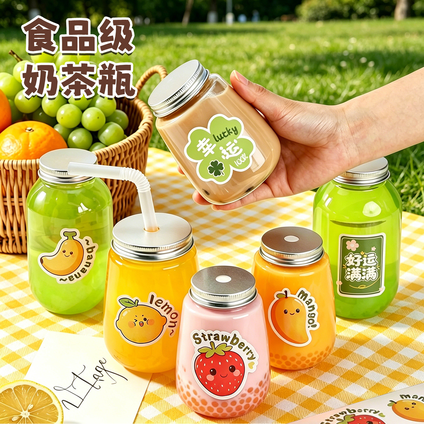 奶茶杯一次性带盖家用自制饮料果汁食品杨枝甘露瓶子便捷外带用