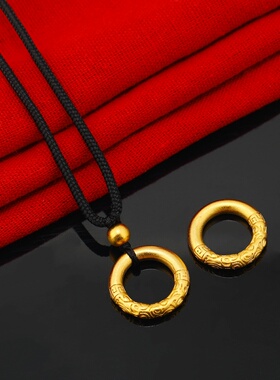 越南沙金项链女仿黄金色同心圆吊坠女久不掉色送妈妈礼物镀金首饰