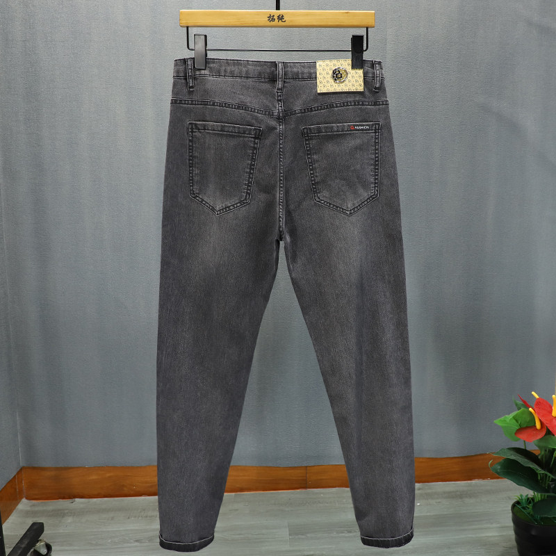 新款弹力牛仔裤九分男款夏季黑灰色9分牛仔裤男士薄款修身小脚潮