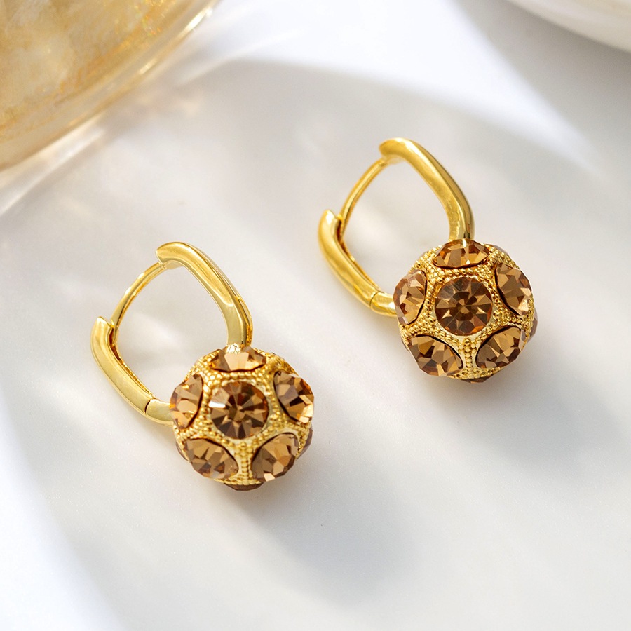 【幸运球】经典法式满钻绣球耳环复古百搭咖色高级精致女士耳扣