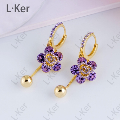 【紫玫瑰】法式经典紫色满钻花朵耳环优雅女士时尚感气质耳坠1503