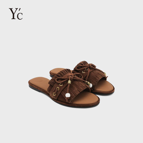 YC法式复古流苏平底一字拖女夏