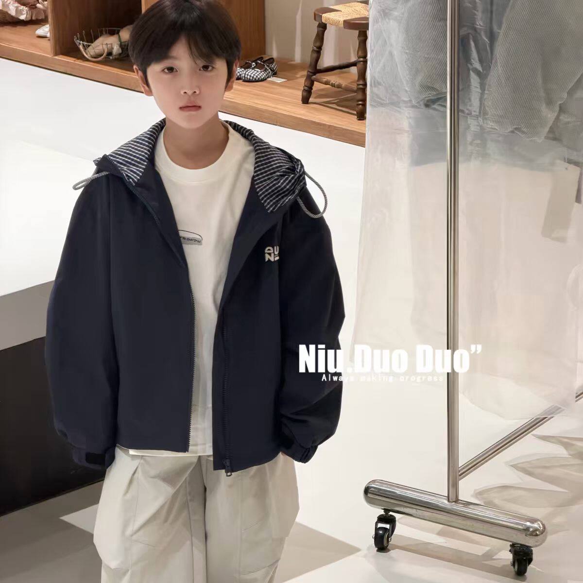 牛哆哆2026春季儿童男女童连帽冲锋衣外套儿童韩版风衣夹克77816