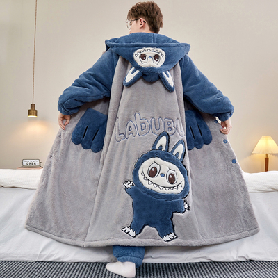 冬季加绒加厚珊瑚绒男士睡衣男款睡袍青少年学生卡通家居服秋冬款