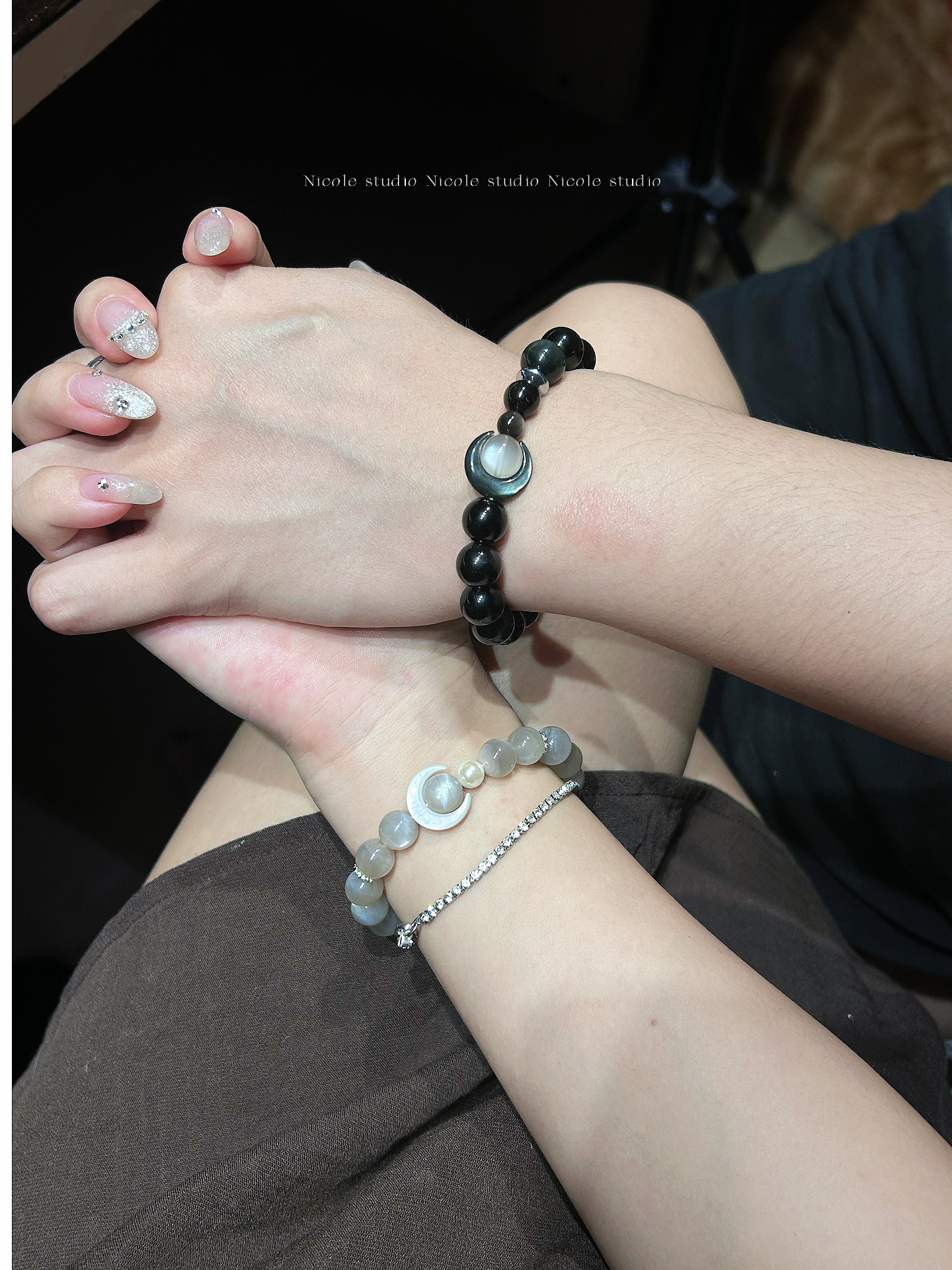 Nicole「月落星沉」原创天然黑曜石月光石手串闺蜜情侣手链礼物饰